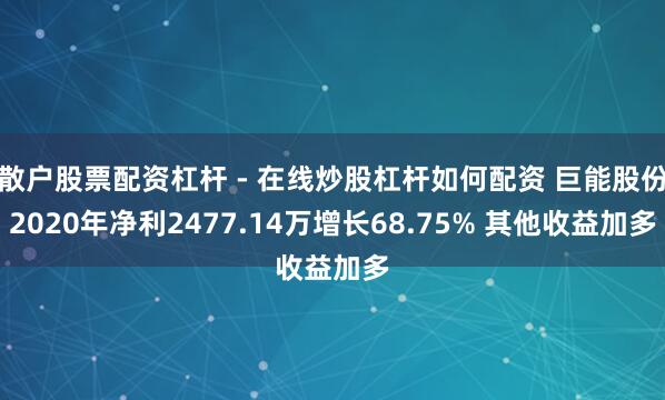 散户股票配资杠杆 - 在线炒股杠杆如何配资 巨能股份2020年净利2477.14万增长68.75% 其他收益加多