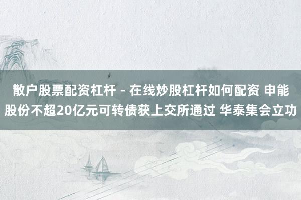 散户股票配资杠杆 - 在线炒股杠杆如何配资 申能股份不超20亿元可转债获上交所通过 华泰集会立功